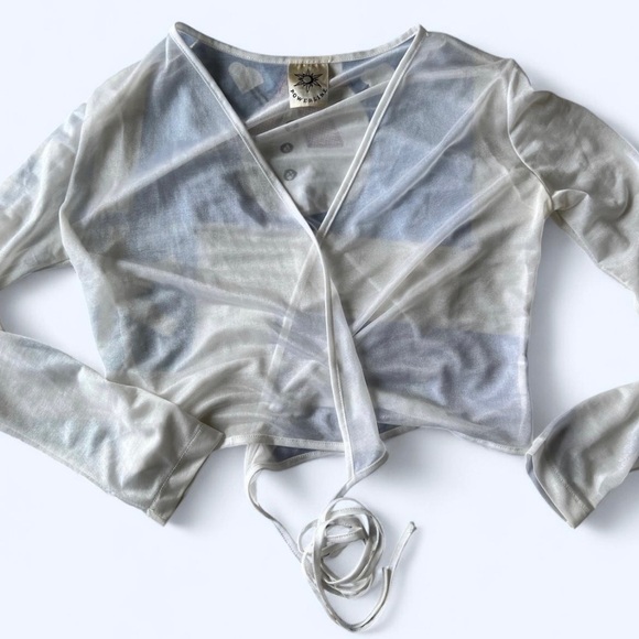 Powerline Womens White Ballerina Balletcore Wrap Long Sleeve Sheer Top Medium - Picture 2 of 8
